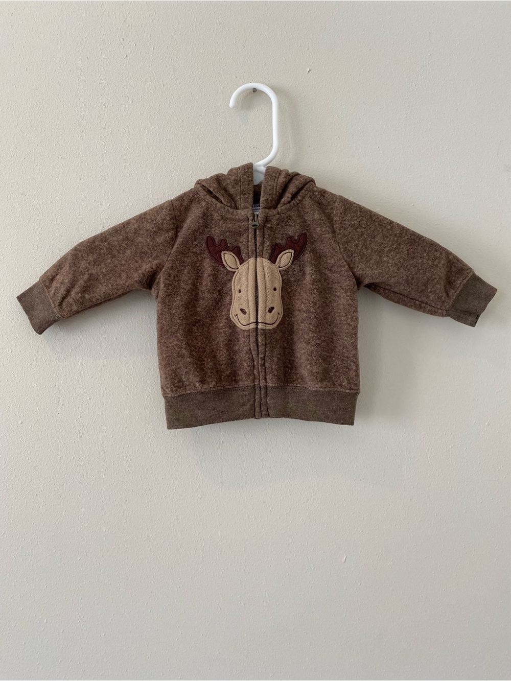 Child Of Mine (Carter’s) Sweater 0-3 Months Fleece Brown Moose Hood Hoodie Baby